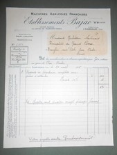 ancienne Facture machine agricoles Bajac Liancourt Oise 1925