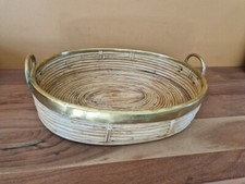 Gabriella Crespi Corbeille plateau en rotin et laiton Design 1970 70 Italie