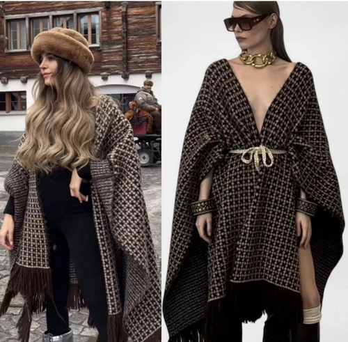 Zara cape jacquard marron - zara,