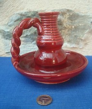 V63 Bougeoir Pied de Lampe Faience Rouge & Or DRESSINVAL Vintage Kitch