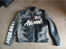Veste de moto en cuir vieilli