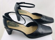 LizFlex Rockabilly Retro Ankle strap High Heeled Pumps Shoes Black Square Toe