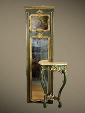 CONSOLE ET TRUMEAU ANCIEN EN BOIS PEINT ET SON DESSUS EN ONYX  DE STYLE LOUIS XV