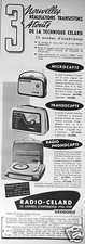 PUBLICITÉ 1959 RADIO CELARD 3 NOUVELLES RÉALISATIONS ATOUTS DE LA TECHNIQUE