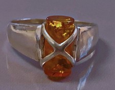 Magnifique ancienne bague argent ambre véritable bijou amber ring silver T56