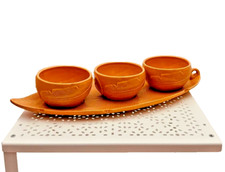 Amadéus plat apéro forme feuille orange avec 3 coupelles 40 x 16 cm env