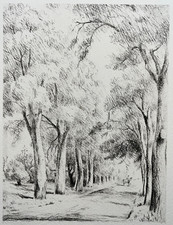 Voiture Cheval Foret Chemin ADOLPHE BEAUFRERE Gravure EAU FORTE Paysage XX°