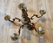 Lustre ancien en laiton doré, patine d’époque vintage rétro 8 kg.