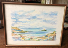 Aquarelle encadrée signée (Daniel Bovétès 1932-2004) 22x30 cm "Paysage de mer".