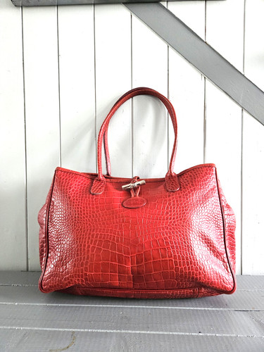 Sac cuir rouge façons croco - sac,
