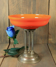 Antique Bowl Compote Centerpiece Tazza Czech Loetz Orange Tango Glass ART DECO