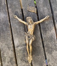 Antique French Christ Corpus Christi Crucifix Gold Brass Project 6½” 1800s Cross