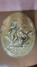 PLAQUE EN BRONZE MEDAILLON OVALE EN RELIEF LE BERGER ET LA BERGERE