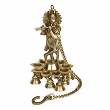 Lampe à pétrole murale en laiton design Laddu Gopal Diya avec cloches 5 x 5 x...