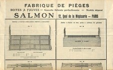 PARIS ( MEGISSERIE ) FABRIQUE DE PIEGES SALMON / TRAPS / PUBLICITE VERS 1920
