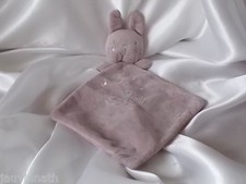 Doudou Lapin plat, chat, mauve, broderie , Nicotoy