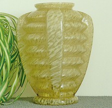 ANCIEN VASE VERRE MOULÉ MOUCHETÉ CLICHY ART DÉCO MODERNISTE ANNÉES 40 50 opaline