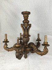 Très beau lustre ancien en bois doré 5 feux