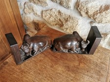 Superbe Paire De Serre Livre En Bois Exotique (Eben?) Buffle Fait Main Début...