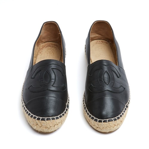 Chanel espadrilles cuir noir - espadrilles,