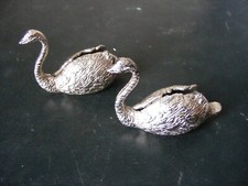 2 cygnes en metal argenté - porte-menu, porte-nom, statuette, oiseau