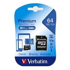 Carte memoire micro SD SDHC SDXC capacité 64 go classe 10 Verbatim + adaptateur
