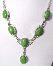 Magnifique bijou collier argent massif pur 925 cabochons onyx vert 415