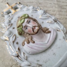 Bénitier en Porcelaine de Paris Romantique Christ fin XIXè Victorian Stoup 19thC