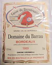 étiquette de vin cuvee bicentenaire Bordeaux 1789/1989
