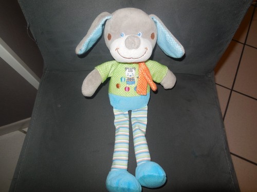 Doudou peluche chien vert - vert, bleu