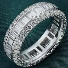 Bague anniversaire taille baguette 4,50 ct diamant finition or blanc simulée ...