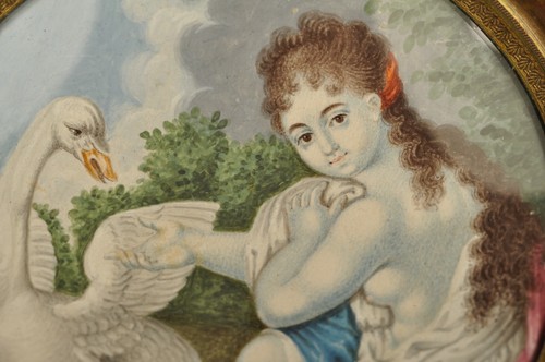 Portrait miniature ancien - portrait, leda