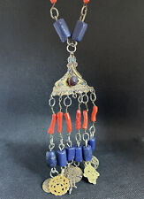 Collier kabyle berbère ethnique argent ancien corail et lapis-lazuli Ref E842