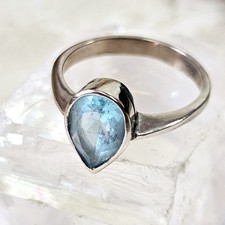 Bague Argent 925 Forme Goutte Sertie Topaze Bleue Taille 57