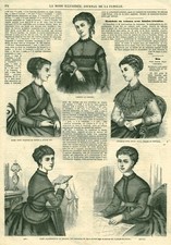 Gravure de mode ancienne 1869 fichu corsage issue de magazine