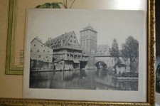 ancienne photo  Nuremberg , Rivière et tour carrée circa 1900, 20*27