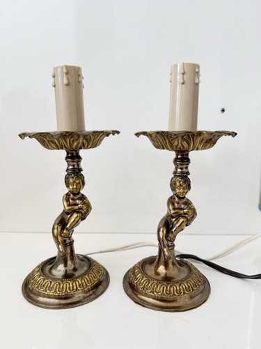 Vintage pair cherub putti - pair,