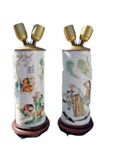 Paire vases lampes décor scène chinoise personnages calligraphie 19eme