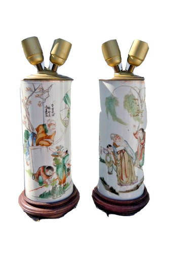 Paire vases lampes décor