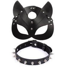 Masque Et Collier A Clou Bdsm Cuir  fetichisme domination sexy Cosplay Sexuel