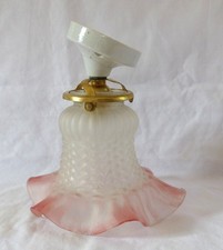 APPLIQUE Murale Ancienne LAMPE Tulipe Verre dépoli,support porcelaine 3