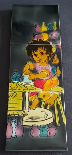 Tableau enfant potier carreaux - enfant,