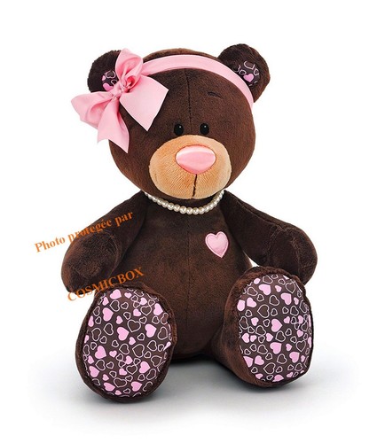 Peluche ourson marron rose - peluche,