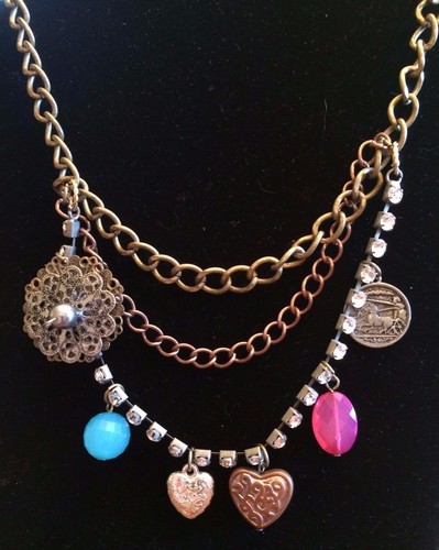 Bronze gem heart dangling - gem, &