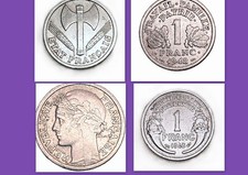 FRANCE .pièces de 1 FRANC  ALUMINIUM 1942 et 1948.
