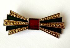 PETITE BROCHE Noeud Ruban style ART Déco Pierre Bex Rouge Noir Doré 4,75cm !
