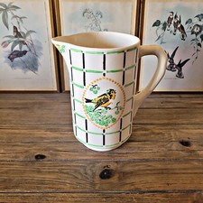 Broc / Vase Choisy Le Roi HBC Chatou, décor d'oiseau couleur verte orange noire