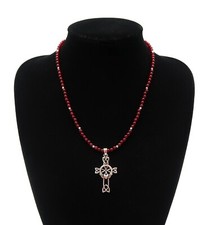 Collier rubis et argent - Croix celtique filigrane de Claddagh - Argent massif