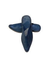 Babouche mule berbere traditionnel Bout Pointu Cuir naturel fait au maroc BLEU