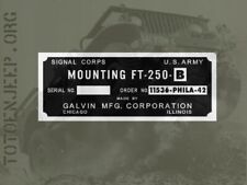 plate plaque plaquette FT250 B  SUPPORT RADIO BC620 659 jeep willys gi us ww2 